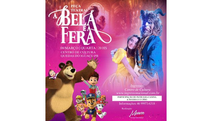 Quedas - Centro de Cultura recebe clássico musical “A Bela e a Fera”